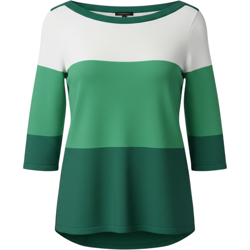 Jeanne Pierre Green White Colorblock Cotton Boat Neck Small Three Quarter